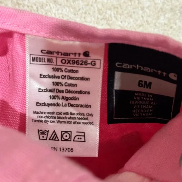 NWOT Carhartt Infant Pink Overalls, Size 6M - Picture 3 of 3